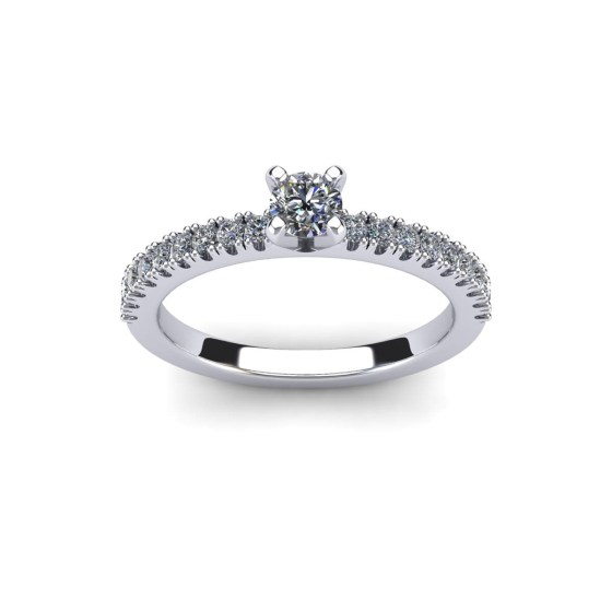 Four Prong Solitaire with Diamond Shoulders