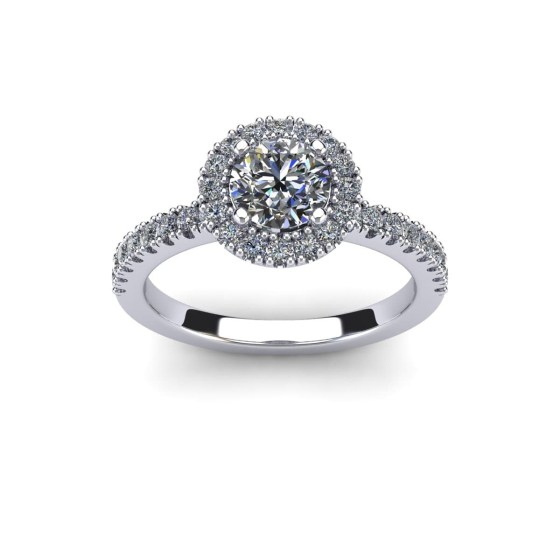 Four Prong Halo with Diamond Shoulders